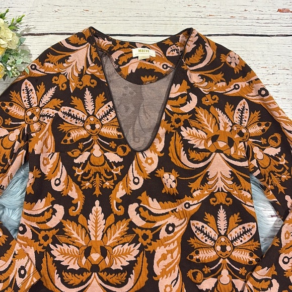 Anthropologie Maeve Paisley Orange Bell-Sleeve Mini Dress - Picture 6 of 10